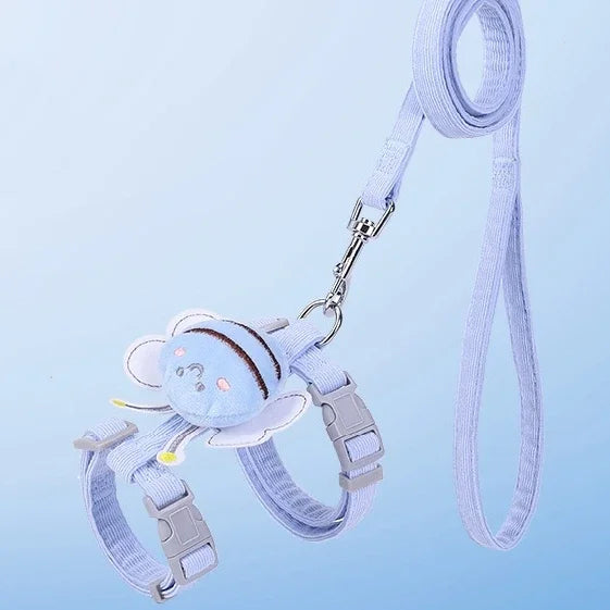 Adjustable Cat Harness, Leash & Collar Set – Cute Cartoon Bee Design