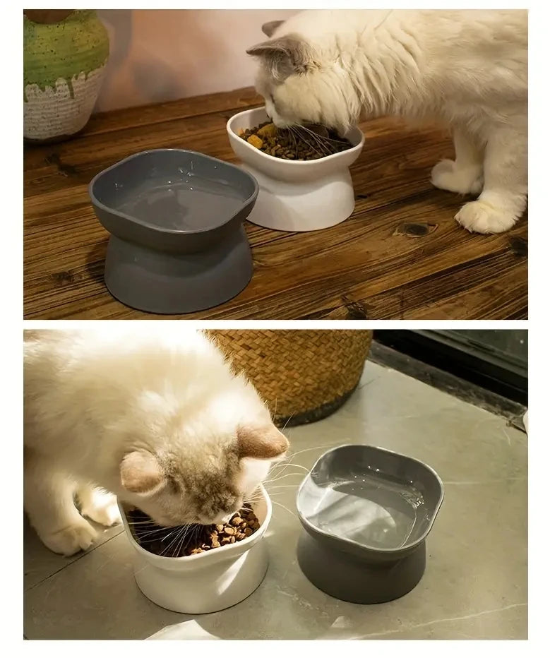 Classic Neck Protection & Anti-Rollover Pet Bowl – Comfortable Mealtime for Cats