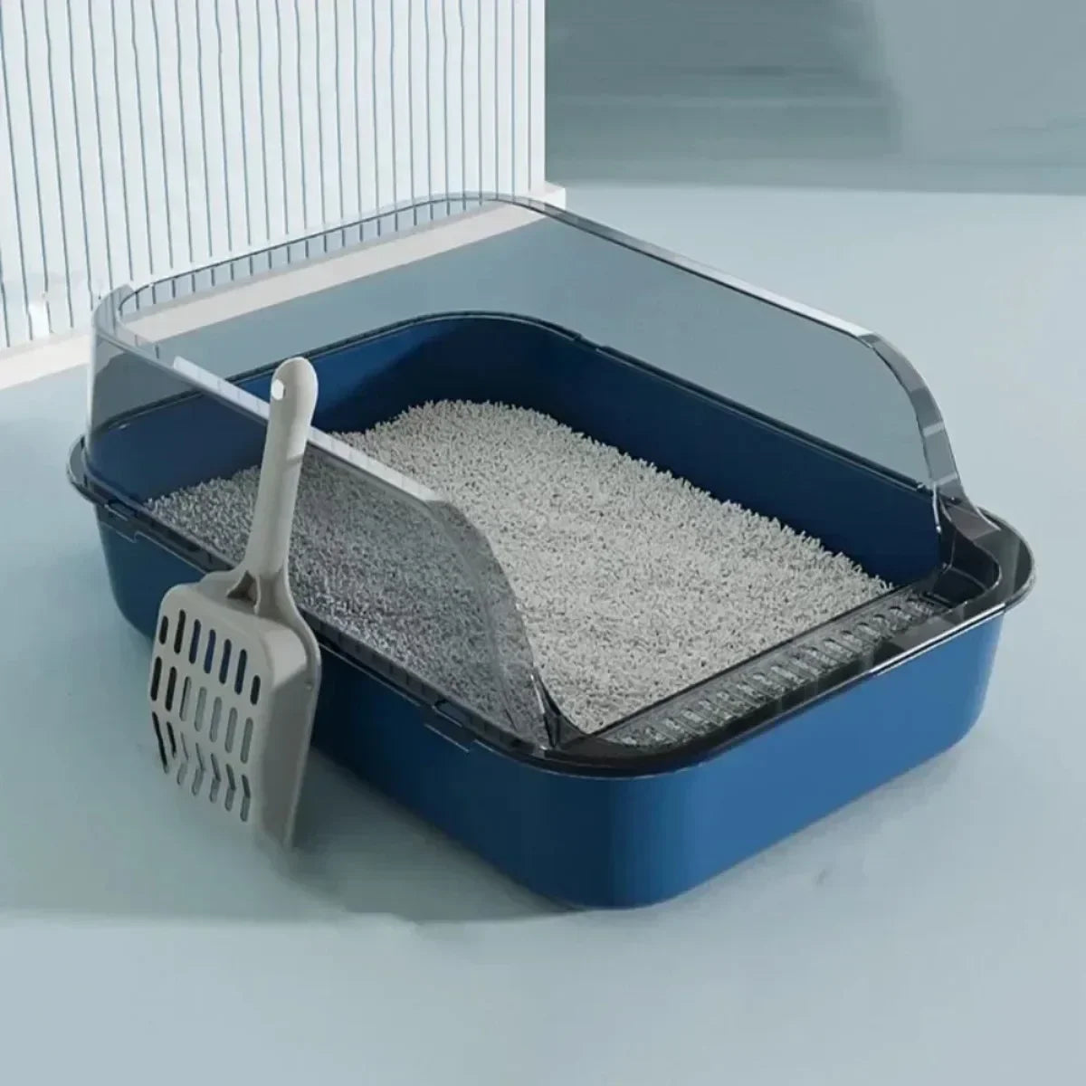 Open Cat Litter Box – Semi-Enclosed, High-Sided & Splashproof