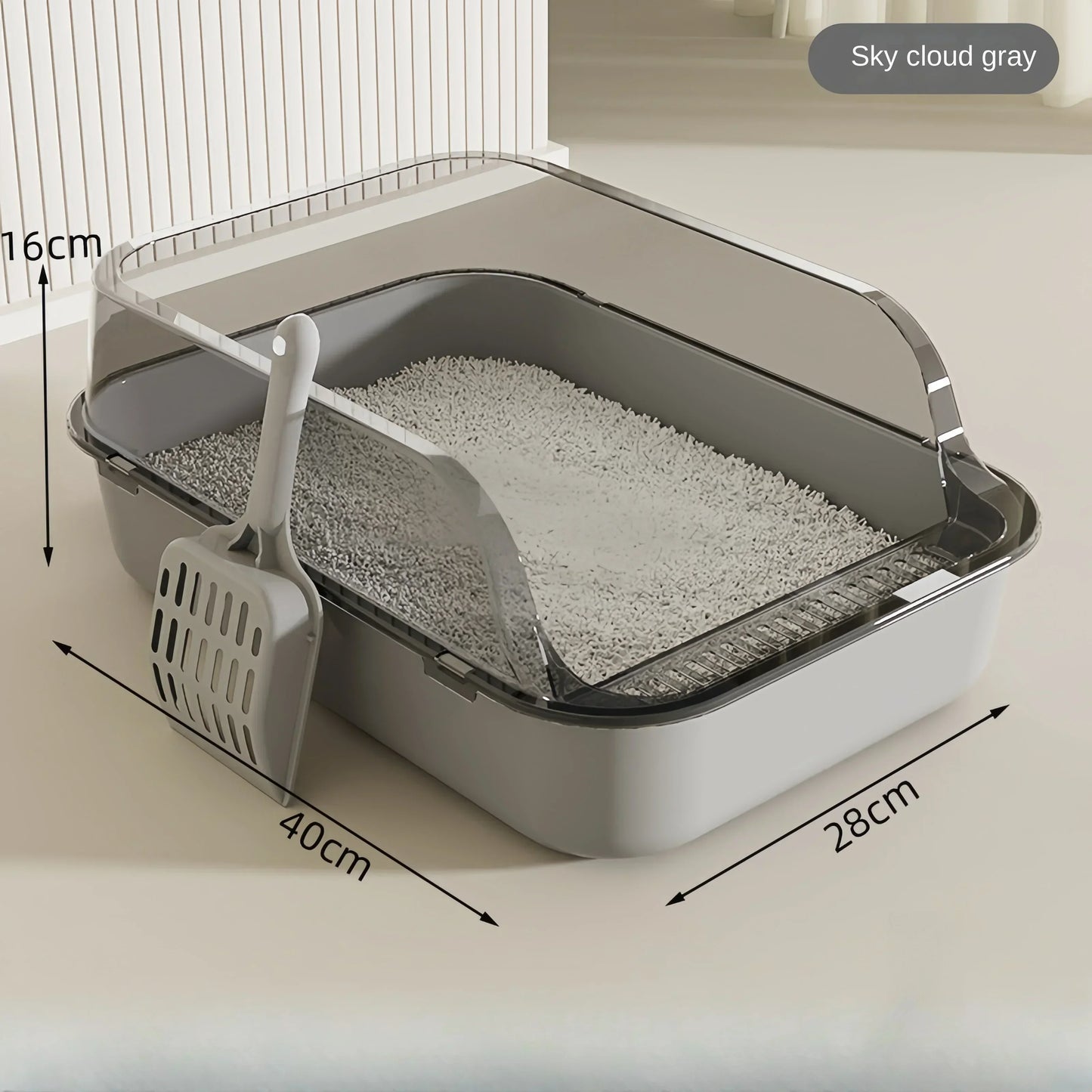 Open Cat Litter Box – Semi-Enclosed, High-Sided & Splashproof