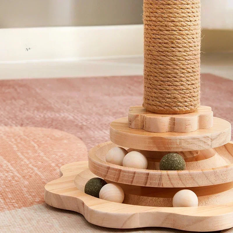 Solid Wood Cat Turntable with Scratching Post – Fun & Durable Playtime