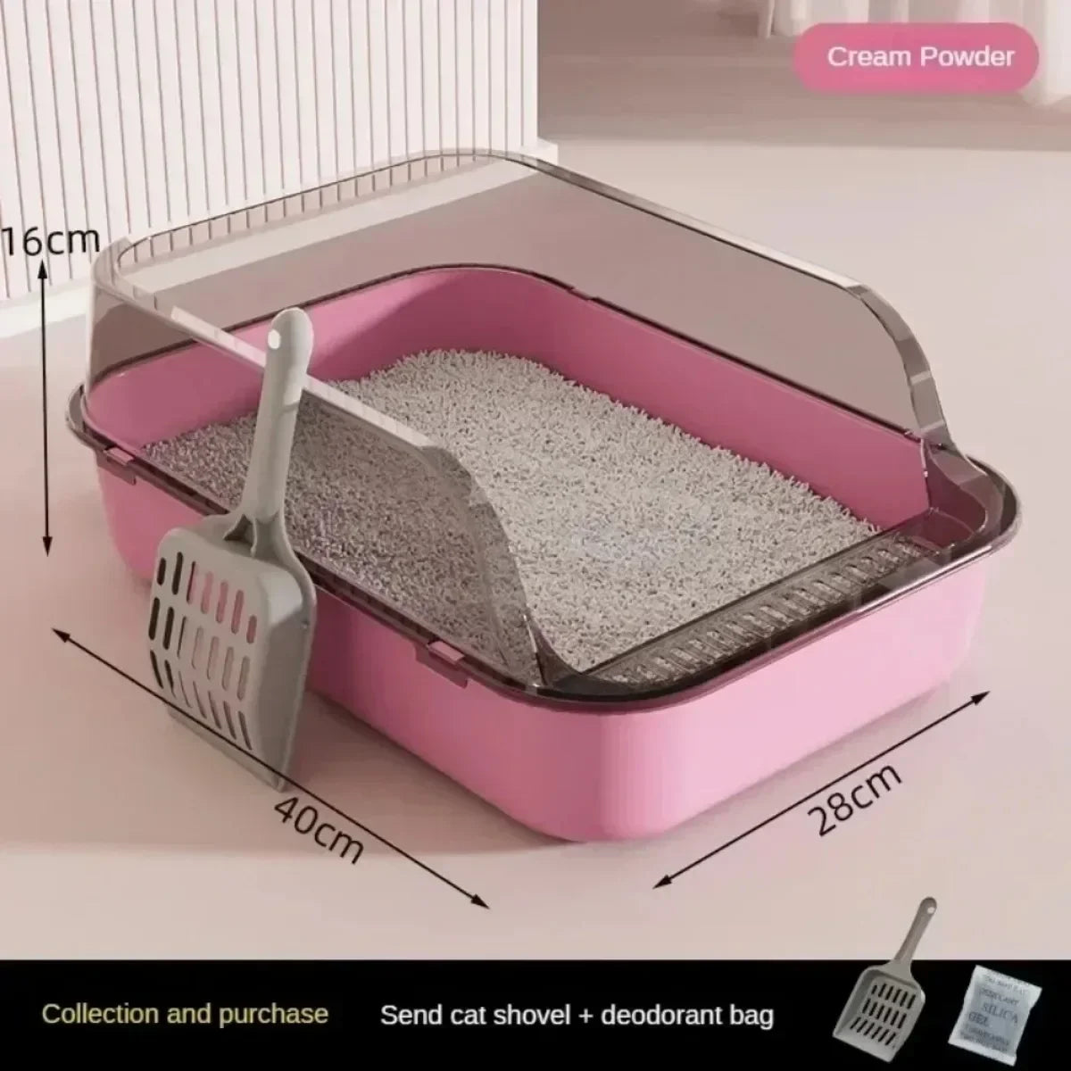 Open Cat Litter Box – Semi-Enclosed, High-Sided & Splashproof