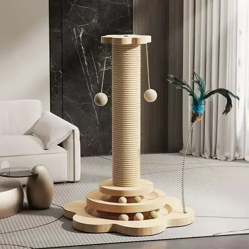 Solid Wood Cat Turntable with Scratching Post – Fun & Durable Playtime