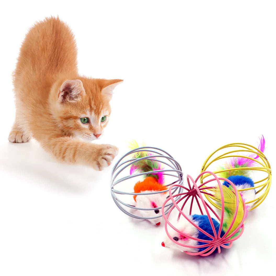 Funny Feather Mice Ball Cage – Exciting & Interactive Kitten Toy