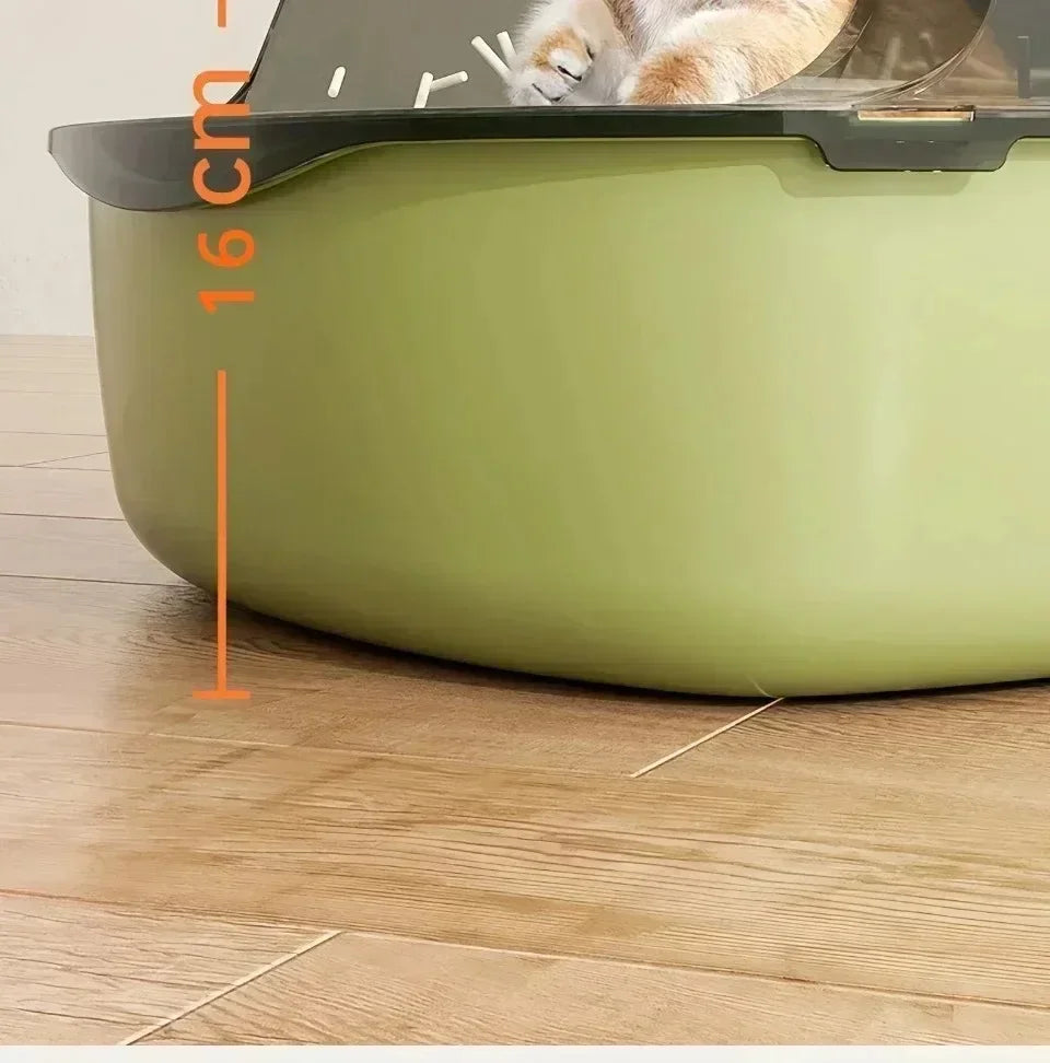 Open Cat Litter Box – Semi-Enclosed, High-Sided & Splashproof