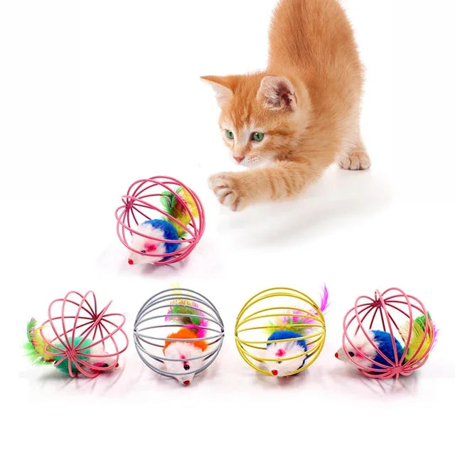 Funny Feather Mice Ball Cage – Exciting & Interactive Kitten Toy