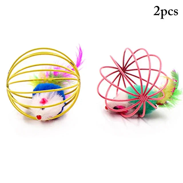 Funny Feather Mice Ball Cage – Exciting & Interactive Kitten Toy